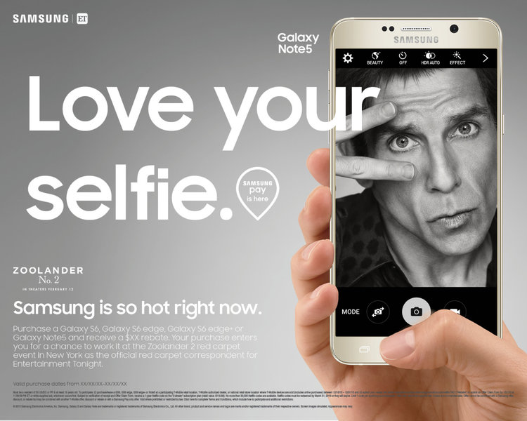 Samsung x Zoolander No. 2 'Love your selfie' horizontal print ad