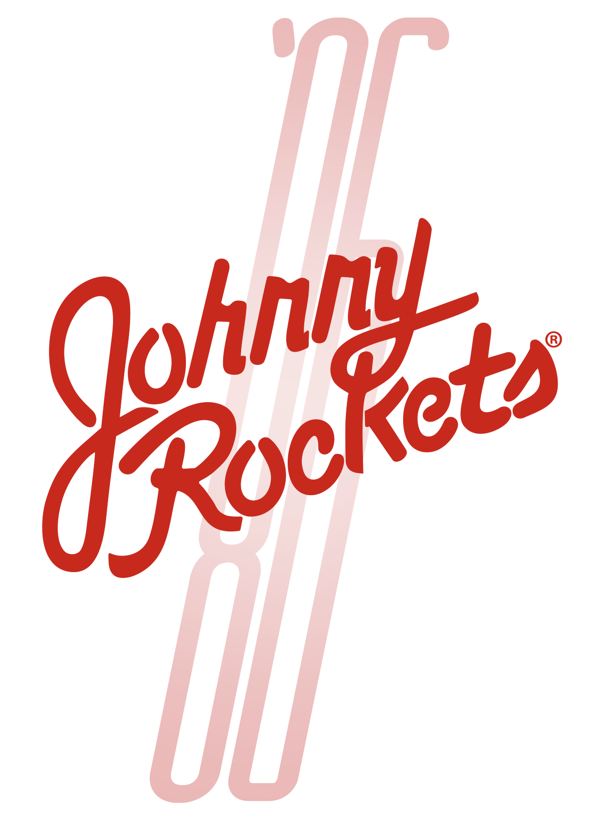 Johnny Rockets script logo lockup with straw graphic
