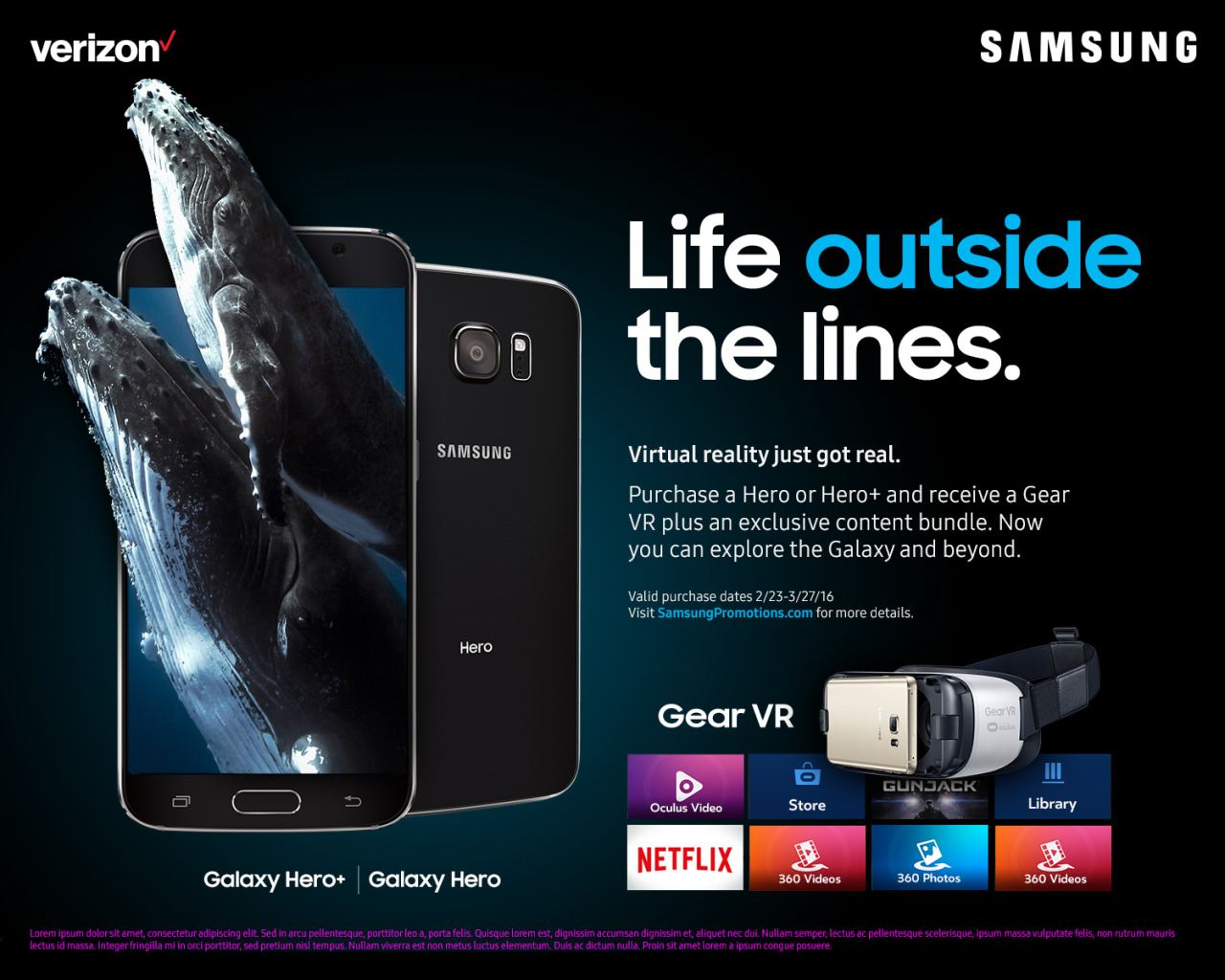 Samsung Gear VR 'Life outside the lines' Verizon print ad