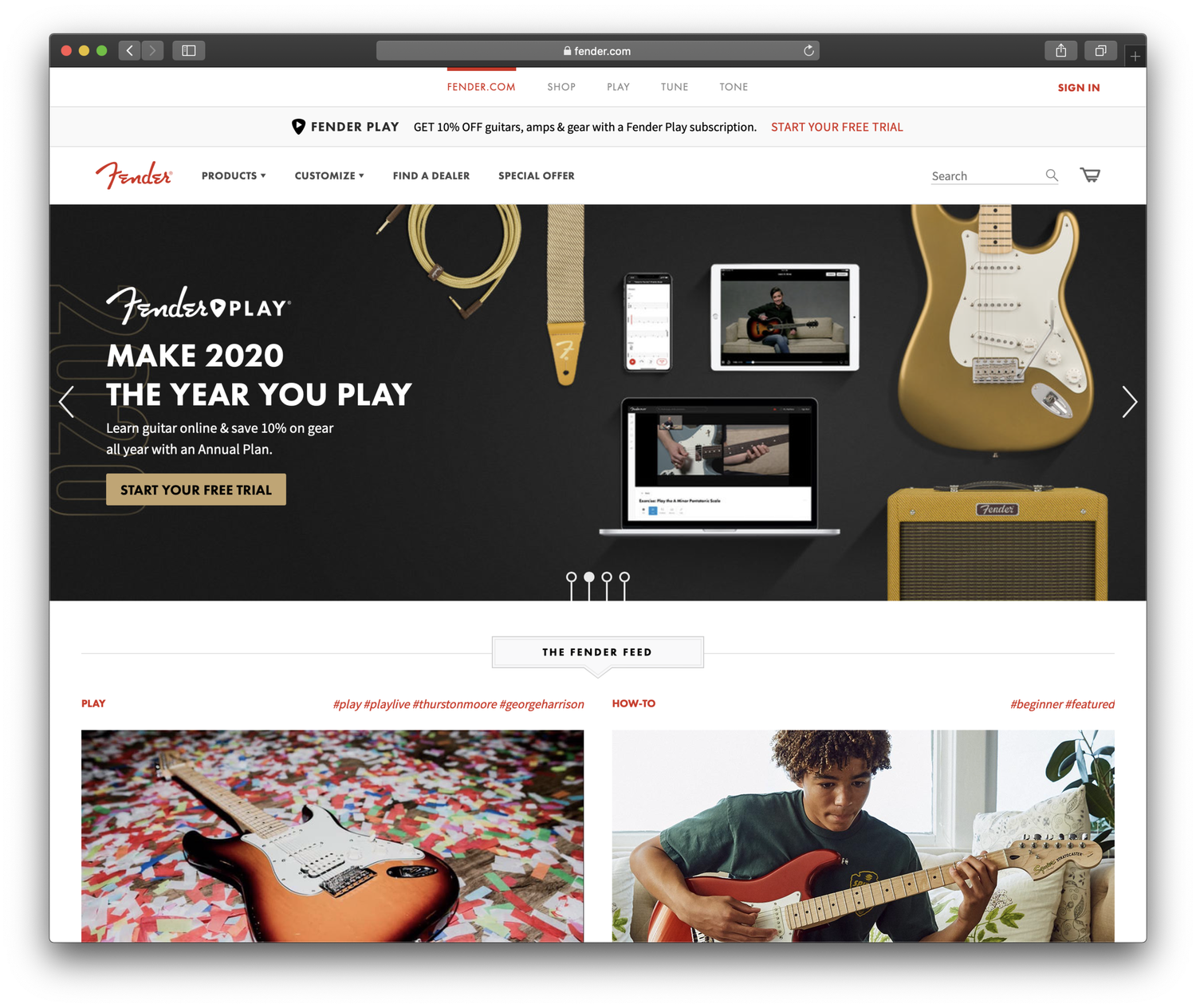 Fender Play web experience