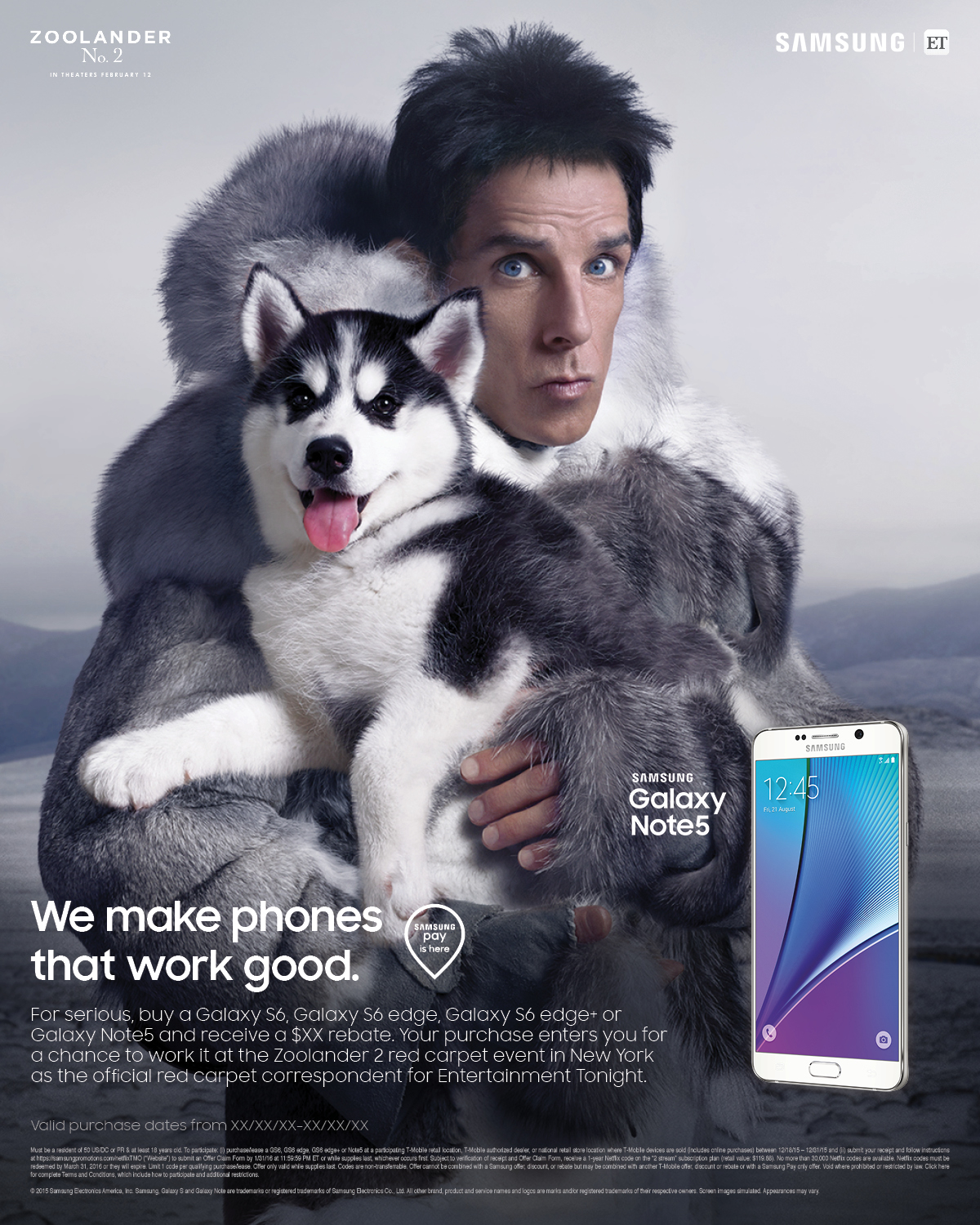 Samsung x Zoolander No. 2 'We make phones that work good' print ad