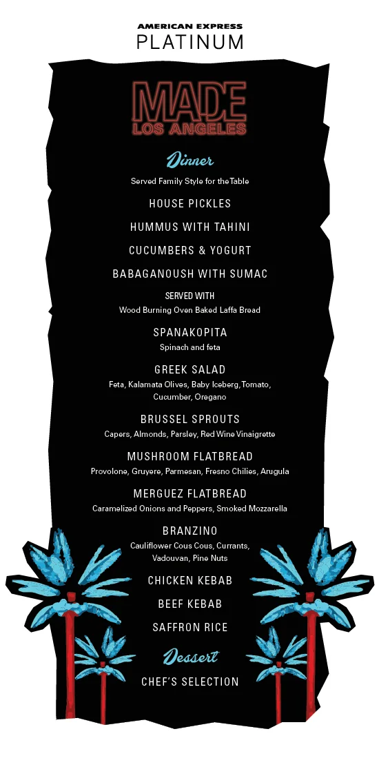 AMEX experiential menu