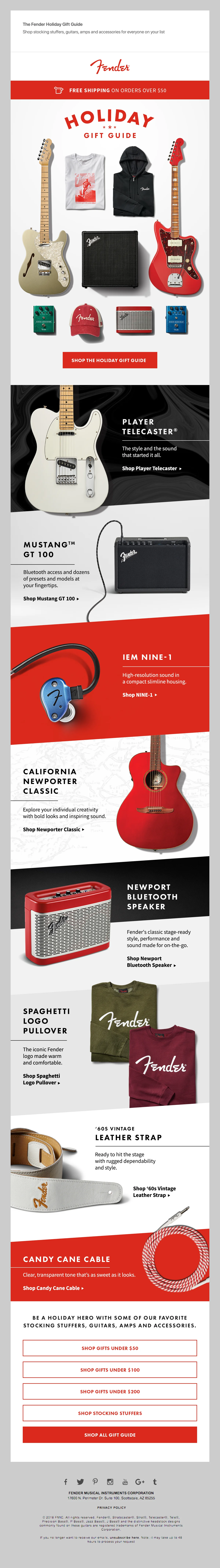 Fender gift guide email