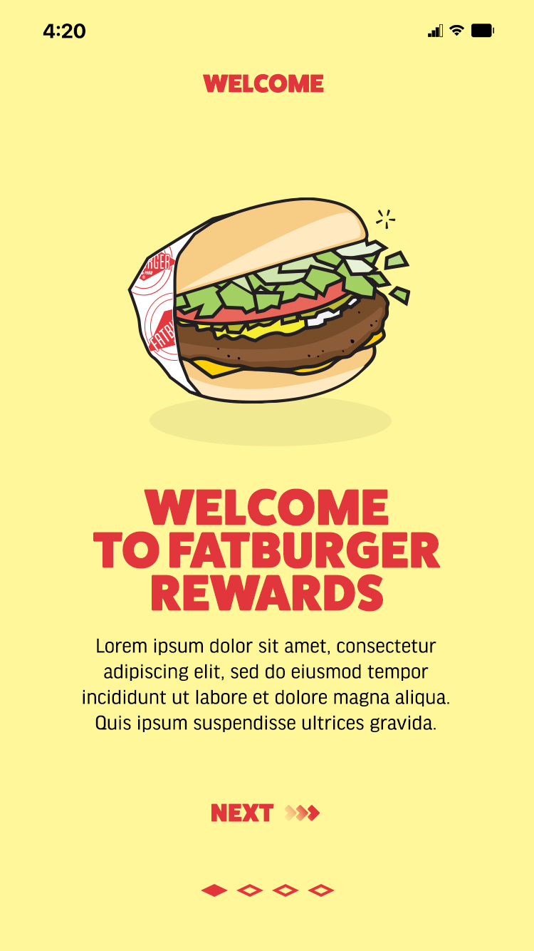 Fatburger rewards welcome tutorial screen